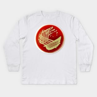 Bacterial Culture Streaks E.coli Petri Dish in Microbiology Lab Gold Red Yellow Kids Long Sleeve T-Shirt